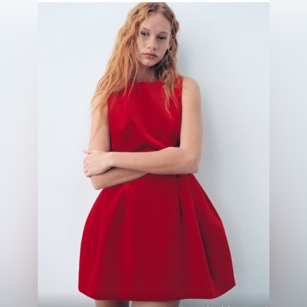 Zara Voluminous Red Velvet dress